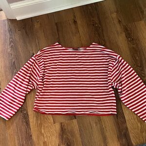 ASOS Red and White Striped Long Sleeve Tee